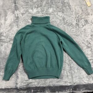 Pria Turtleneck Sweater Womens Large Green 100% Cotton Knit Raglan Sleeve